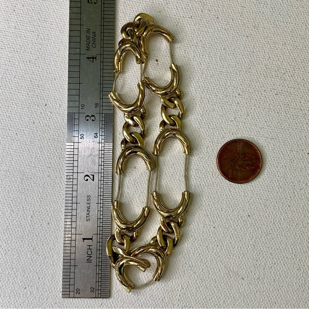 MONET Women's Gold Tone Horseshoe Stretch Link Chain Bracelet Needs Repair VTG - Picture 10 of 10